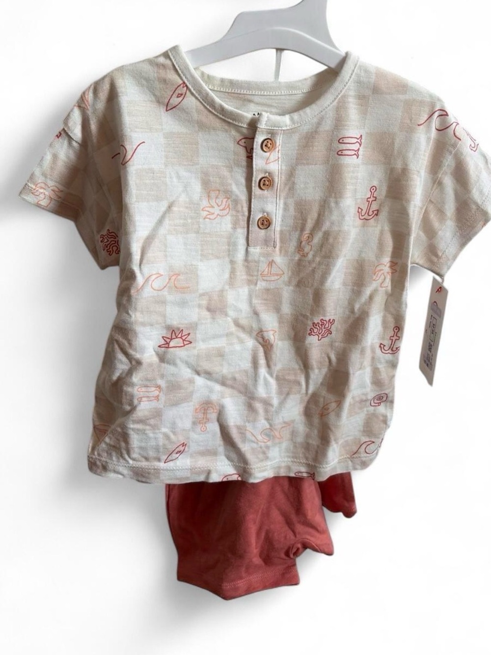 Cat & Jack Cream Henley Tee with Coral Prints